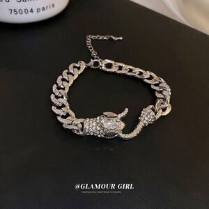 SILVER DIAMOND CUBAN CHAIN SNAKE BRACELET